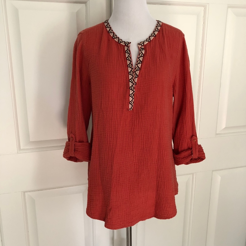 BOHO PEASANT BLOUSE EMBROIDERED GAUZY TUNIC
